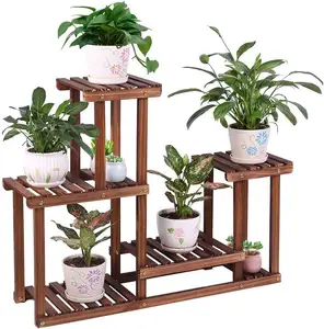 Pine Wood Plant Stand Indoor Outdoor Multi Layer Flower Shelf Rack Higher and Lower Plant Holder in Garden Living Rooms