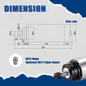 Moteur de broche CNC refroidi par air Zhong Hua Jiang 1,5 kW ER11 80 mm 4 roulements 110 V/220 V 10000-24000 tr/min 1,2 Nm de couple - Product Image 2