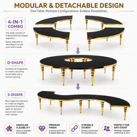 Table de luxe en acier inoxydable avec plateau en verre trempé doré, design serpentin, moderne, portable, pour salle à manger, salon, extérieur, mariages