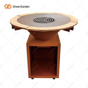 Barbecue de camping portable moderne en acier corten, foyer avec roues, charbon de bois, bois, allumage automatique, certifié CE pour l'extérieur - Product Image 2