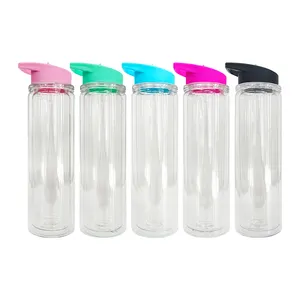 미국 창고 BPA 무료 사전 드릴 스노우 글로브 이중 플라스틱 아크릴 10 온스 15 온스 어린이를위한 손잡이가있는 플라스틱 물병