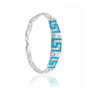 Anello Meandros in Argento Sterling 925 con Opale Blu Fuoco Stile Greco Hawaiano - Product Image 5