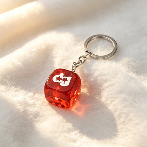 Red Acrylic <b>Cube</b> Keychain With White Logo Print Square Shape Fun Style <b>Light</b> Keychain - Product Image 1