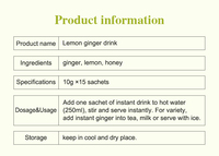 Té de Jengibre, Limón y Miel, Té 100% Herbal para la Salud, 3g*21 Sobres, Bebida Instantánea