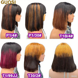 Peluca Bob sin Encaje con Flequillo |   Cabello 100% Humano Real |   Máquina de Doble Tracción - Product Image 1