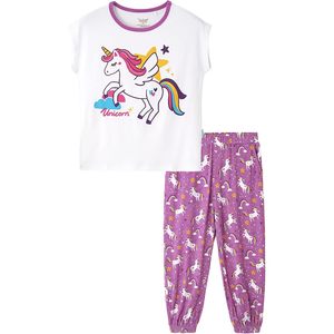 Ensemble pyjama licorne pour filles, t-shirt sans manches et pantalon pleine longueur, taille élastique, imprimé dessin animé, vêtements de nuit d'été 3T-5T - Product Image 1
