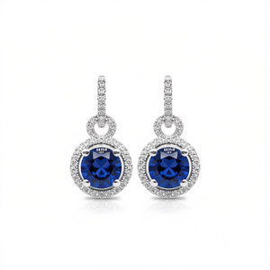 Orecchini E2016 con Diamanti Blu Zaffiro in Oro Bianco, Taglio Brillante Rotondo, Stile Classico da Sposa per Donne - Product Image 1