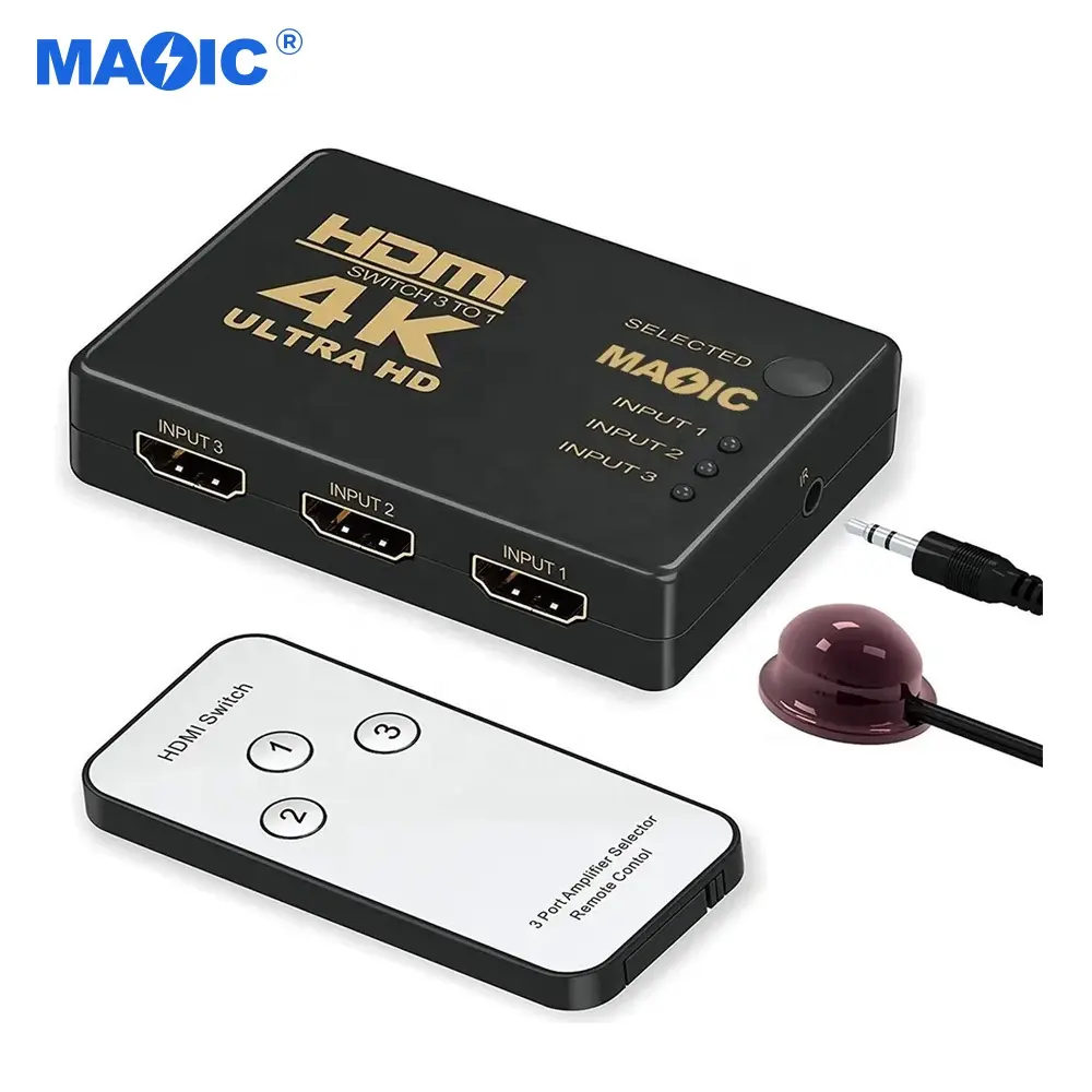 In Stock HDMI Switch 4K High Speed HDMI Splitter 3x1 3 In 1 Out Ultra HD with Remote Controller Infrared Cable HDMI Switcher