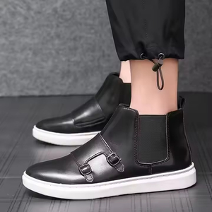 Botas <span class=keywords><strong>Chelsea</strong></span> de Tobillo para Hombre, de Cuero Genuino, Forradas de Piel, con Suela Plana, Banda Elástica, Diseño Cónico y Hebilla, para Invierno y Eventos Formales - Product Image 3