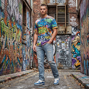 T-Shirt Oversize in Maglia Stile Hip Hop con Stampa Graffiti Selvaggia, OEM ODM - Product Image 3