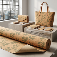 Nouvelle boîte d'emballage haut de gamme en tissu de liège imprimé motif feuille verte, sac de shopping en liège véritable écologique, tissu d'emballage en liège