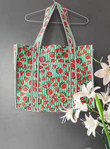 Bolso Tote de Algodón Acolchado con Estampado de Sandía, Estilo Jaipuri, Bolso de Hombro Elegante para Mujer, Bolso de Viaje - Product Image 5