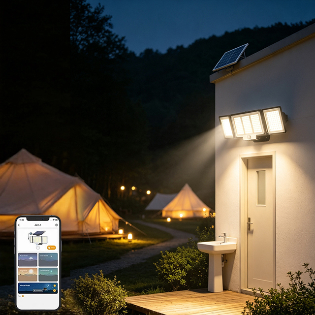 Solar Motion Sensor Sensing Outdoor Light IP65 Waterproof 3 Head Floodlight 300 Degree Wide Angle Solar Safety Light