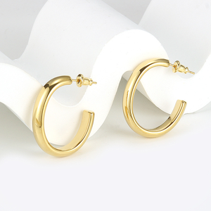 Pendientes de aro abiertos plateados estilo urbano de moda, diseño de tubo grueso, resistentes al deslustre, para uso diario, para mujer - Product Image 5
