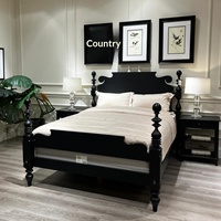 Lit de princesse à colonnes basses de style américain, luxe léger, Ethan Allen Quincy, style rétro, personnalisable, entièrement en bois massif, sculpté, pour chambre principale