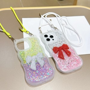 Coque de téléphone antichoc en TPU avec dégradé de paillettes et nœud décoratif pour iPhone 13/14/15/16/17 Pro Max, personnalisable - Product Image 1