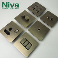 Niva rétro métal Double gradateur carré panneau en acier inoxydable interrupteurs muraux pour la maison hôtel pour UK Standard