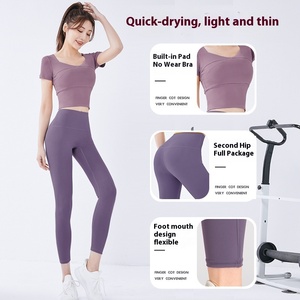 Women's Short-Sleeved Yoga Top Quick-Drying Breathable Fitness <strong>Clothes</strong> with Chest Pad Compression Sports Tight <strong>for</strong> Running - Product Image 4