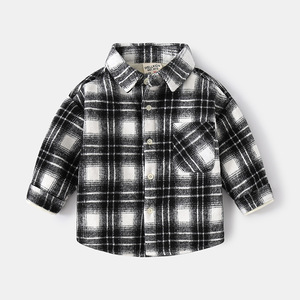 Automne hiver tricoté <span class=keywords><strong>chemise</strong></span> doublée polaire pour garçons enfant en bas âge col rabattu décontracté Plaid couleur unie bouton de poche enfants - Product Image 1