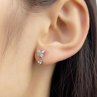 Anting Gantung Korea Model Kupu-kupu untuk Wanita, Anting Hidung Titanium Helix dengan Zirkon, Perhiasan Tindik Modis