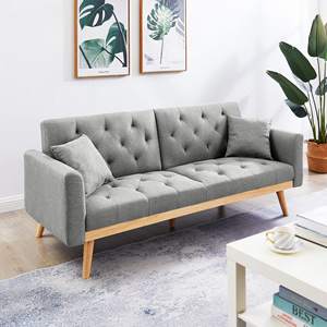 Sofá Moderno Tapizado Convertible en Cama, Sofá Cama de Lino, Sofá de Dos Plazas con Armazón de Madera para el Hogar - Gris Claro - Product Image 3