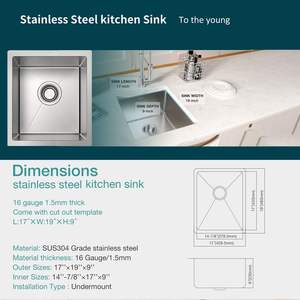 Db Stainless Steel Single Bowl <b>Kitchen</b> <b>Sink</b> 17 X 19 X 9 Undermount Modern Design Brushed Finish Easy To Clean - Product Image 5