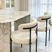 Modern Döşemeli Yemek Sandalyesi Beyaz Kadife Şerpa Otel Salon Sandalyesi Bukle Oturma Odası Vurgu Mutfak Sandalyeleri Yemek Odası İçin