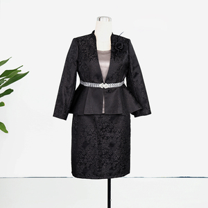 High Quality Black <b>Three</b>-piece Floral Formal Anti-wrinkle Button Painted Knee-Length Plus Size Women's Church Dress Suit for - Product Image 1