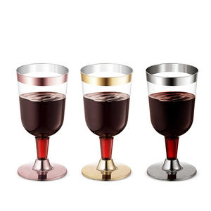 Lot de 6 flûtes classiques en plastique jetables de 150ml, barres à bords argentés en or rose, verres à vin rouge personnalisés pour verres à champagne - Product Image 5