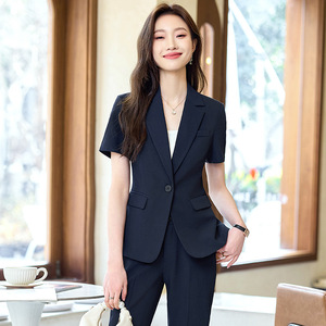 Women's Grey Short Sleeve Suit Professional Office Work Uniform Summer Hotel Staff Attire 100% Polyester - Product Image 4