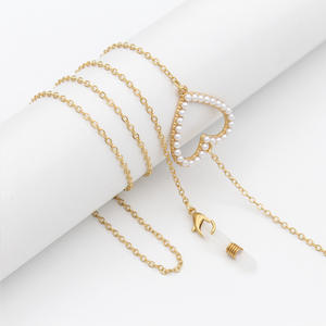 Promotion <span class=keywords><strong>Perles</strong></span> de Cristal Métal Doré Argenté Noir Trèfle Cœur Chaîne de <span class=keywords><strong>Lunettes</strong></span> Pochette Sangle de <span class=keywords><strong>Lunettes</strong></span> - Product Image 2