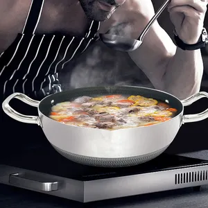 Wok in acciaio inossidabile per uso alimentare 304 a nido d'ape 34cm padella wok antiaderente con manico in acciaio inossidabile cottura padelle