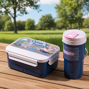 Cute Cartoon School Picnic Travel <b>Lunch</b> <b>Box</b> With Sub-Grid Cartoon Bento <b>Box</b> With Water Cup Plastic <b>Lunch</b> <b>Box</b> with Cutlery - Product Image 4