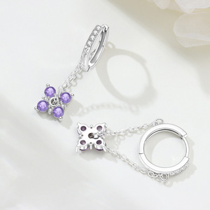 Nuevos y populares pendientes de cadena con diseño de jardín, de latón blanco, con circonita de corte redondo y flor morada, para mujer - Product Image 3