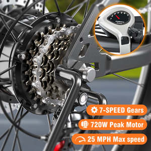 Vélo électrique tout-terrain pour homme 26 pouces avec batterie lithium intégrée au moyeu arrière, freins à disque hydrauliques 7 vitesses et suspension verrouillable – Livraison rapide aux États-Unis - Product Image 3