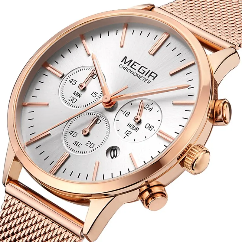 Megir Watch 2011 Men Wristwatches Top Brand Luxury High Quality Quartz Three-eye Black Gold Male WristWatches Relogio Masculino