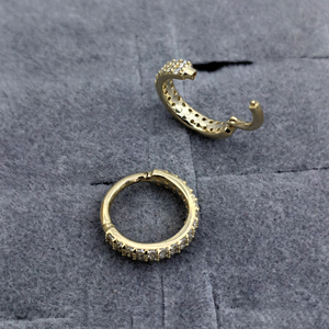 Pendientes de Oro Sólido de 14K con Piedras Preciosas, Piercing de Septum, Anillo Segmentado con Bisagra, Joyería para Piercing Corporal, Anillo de Nariz al por Mayor - Product Image 3