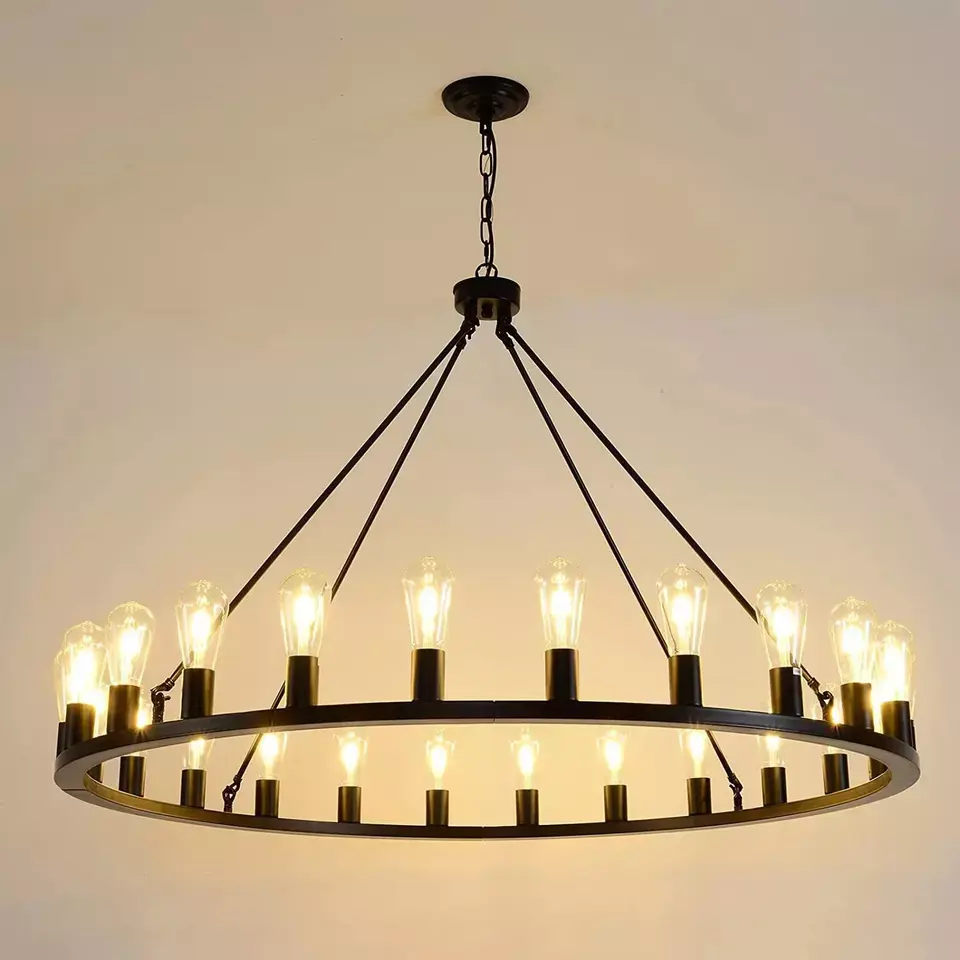 Black Wagon Wheel Chandelier Modern Farmhouse Round Rustic Kitchen Light Hanging Fixture Large Chandeliers For High Ceilings