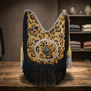 Bolso de mano de cuero doble para mujer de estilo gitano tradicional indio, forro de algodón, bolso informal con cierre de cremallera, borla de cuentas, ribete de Metal - Product Image 3