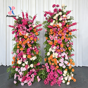 Par de Flores Artificiales en Cascada Rosa Naranja Intenso para Decoración de Arco de Boda - Product Image 1