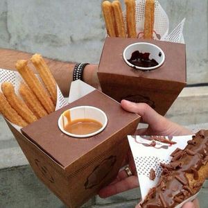 Biodegradable Custom Crepes Paper Cone Takeaway Snacks Boxes Waffle Bakery Churros <b>Donut</b> Paper Packaging Box With Dip Cups <b>Tray</b> - Product Image 2