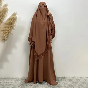 소녀와 성인을 위한 새로운 디자인 여자의 폴리에스터 기도 원피스 Abaya와 Khimar 히잡 이슬람 이드 원피스