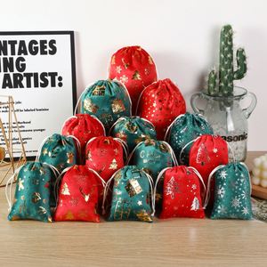 Sac cadeau en velours rouge recyclable, doux, avec feuille d'or, pour emballage de bonbons, décoratif pour Noël - Product Image 6
