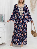Robe longue élégante imprimée à col en V, style musulman, pour l'été, grande taille, tendance