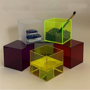 Bespoke màu trong suốt Acrylic nhỏ khối hiển thị trường hợp cho sưu tầm văn phòng văn phòng phẩm tổ chức chủ Hộp 5 mặt - Product Image 4