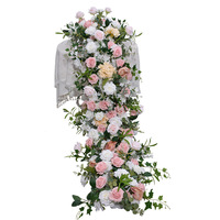 Dekorasi Bunga Mawar Pink Baru untuk Latar Belakang Pernikahan, Rangkaian Bunga Panjang untuk Meja, Rangkaian Bunga Floral