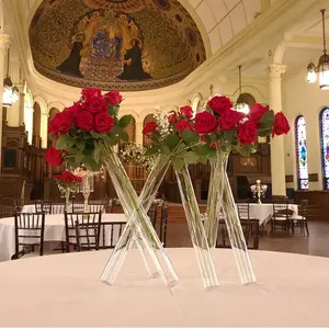 Оптовая продажа, высококачественные товары для свадебных украшений, цветок розы, 3 шт., прозрачный цилиндр, дешевая стеклянная ваза