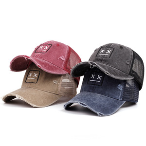 Biểu Tượng Tùy Chỉnh Rắn Màu Sắc Rửa Sạch Cổ Điển Ngoài Trời Phá Hủy 6 Bảng Điều Chỉnh Cong Brim Thêu Chất Lượng Cao Lưới Tùy Chỉnh <span class=keywords><strong>Trucker</strong></span> Mũ - Product Image 2