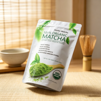 Emballage personnalisé imprimé multicouche de qualité alimentaire, résistant à l'humidité, pour poudre de matcha, avec fermeture éclair refermable et pochette autoportante
