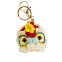Vente en gros de porte-clés en crochet fait main pour le Nouvel An chinois, tête de lion dansant porte-bonheur, mini poupée en tricot amigurumi, breloque pour sac, pendentif, porte-clés